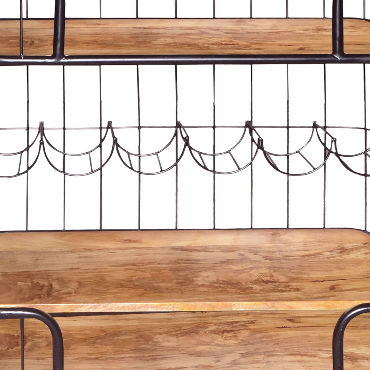 Black and Brown Metal Frame Bar Cart with Wooden Top and 2 Shelves F60342
