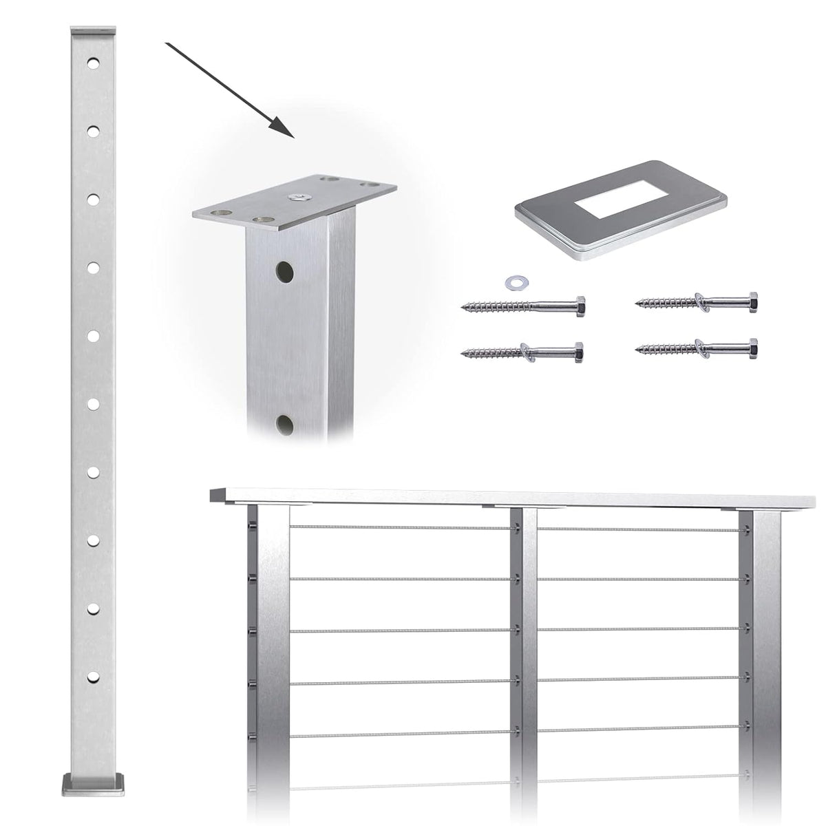 Stainless Steel Brushed Cable Railing Post Z90737
