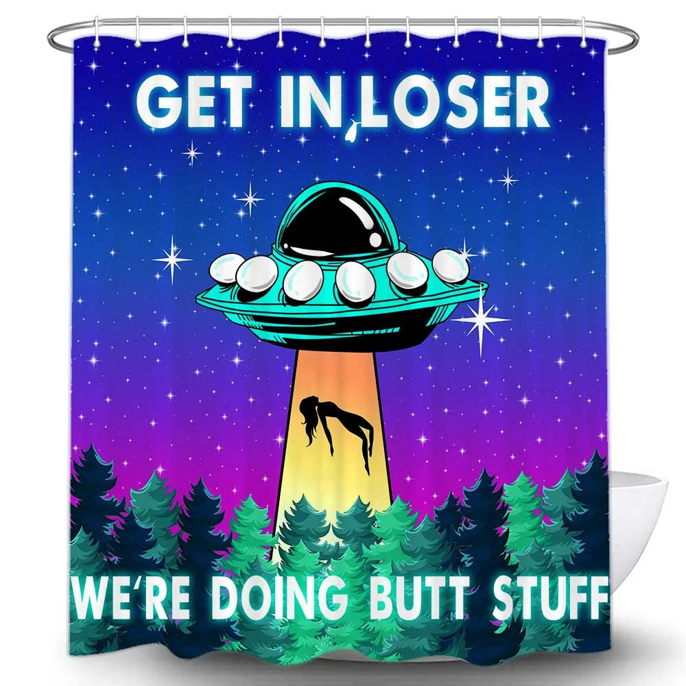 UFO Blue Purple Space Fabric Shower Curtain Set with Hooks 72X72 Inch C223