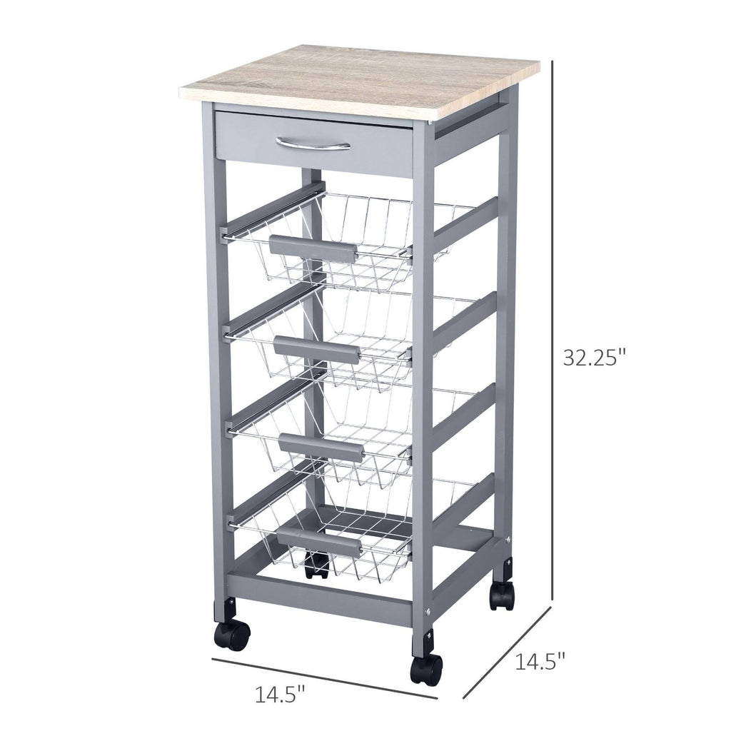 White Wooden Rolling Kitchen Storage Cart J51244