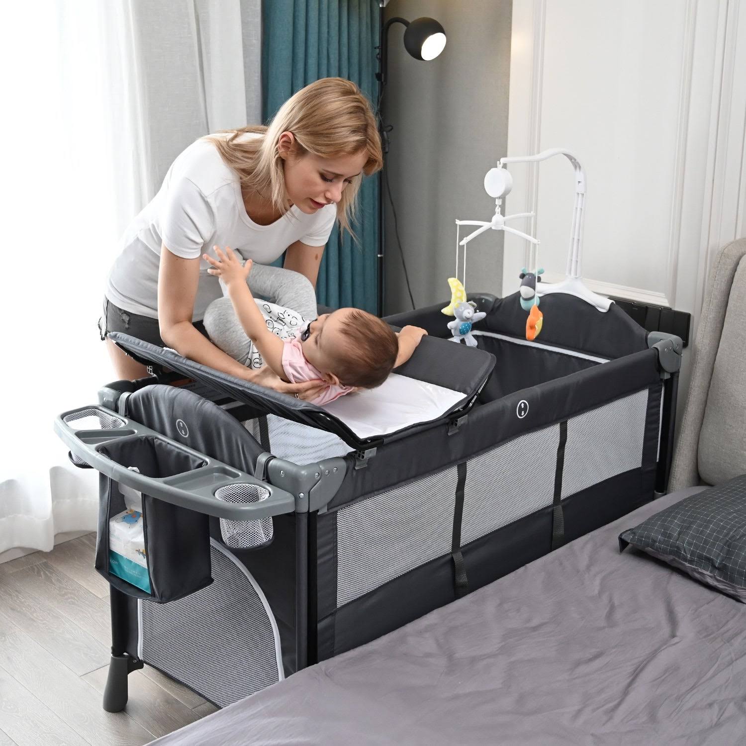 Baby Crib with Mattress Bedside Sleeper V1329