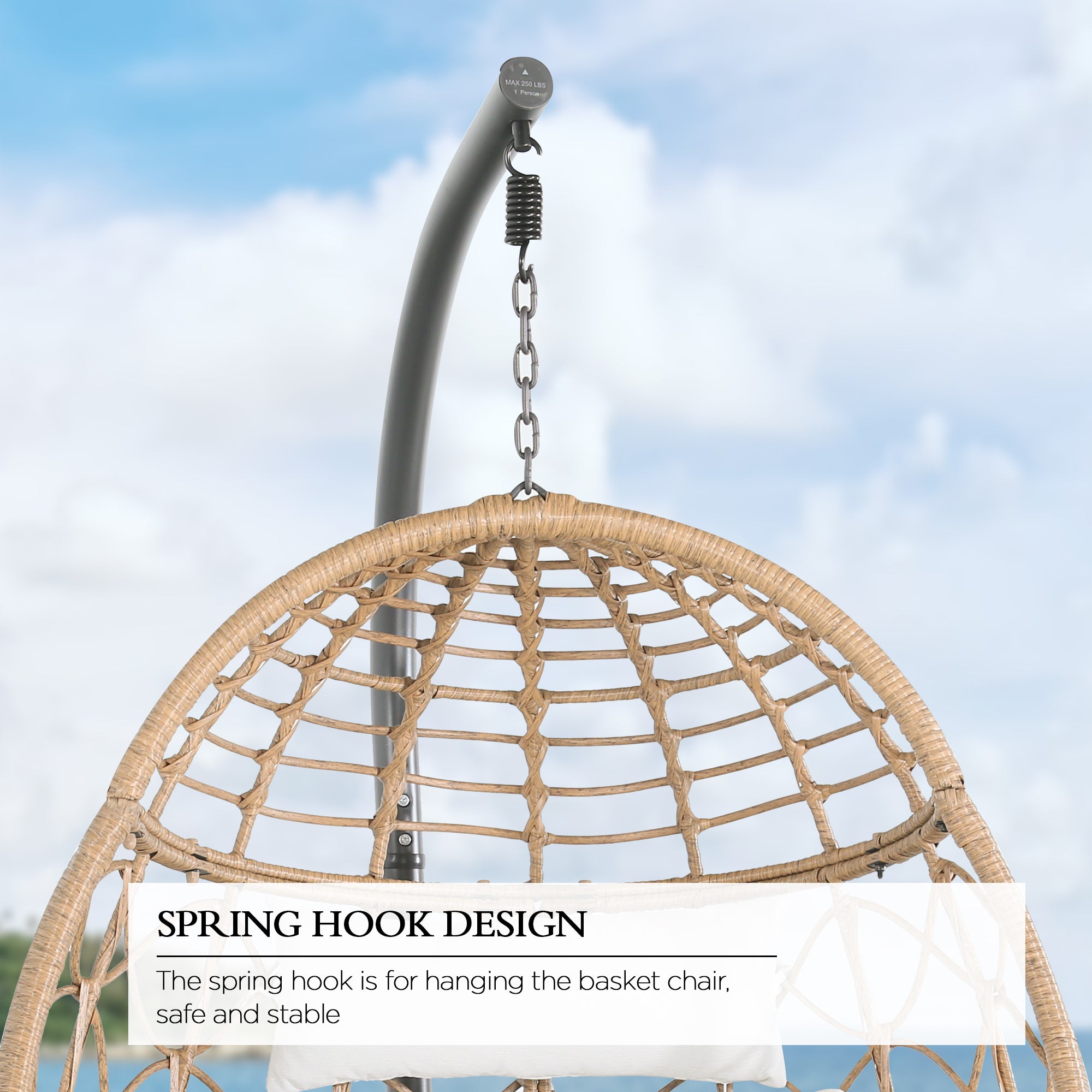 Wicker Basket Swing Egg Chair With Stand and Cushions N237