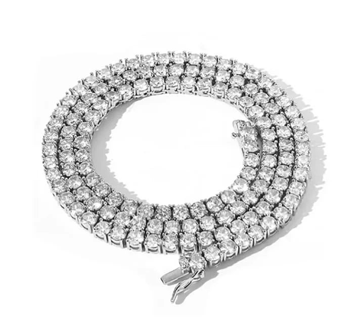 925 Silver Moissanite Tennis Necklace 4 mm Round Chain 18-36 Inches F53829