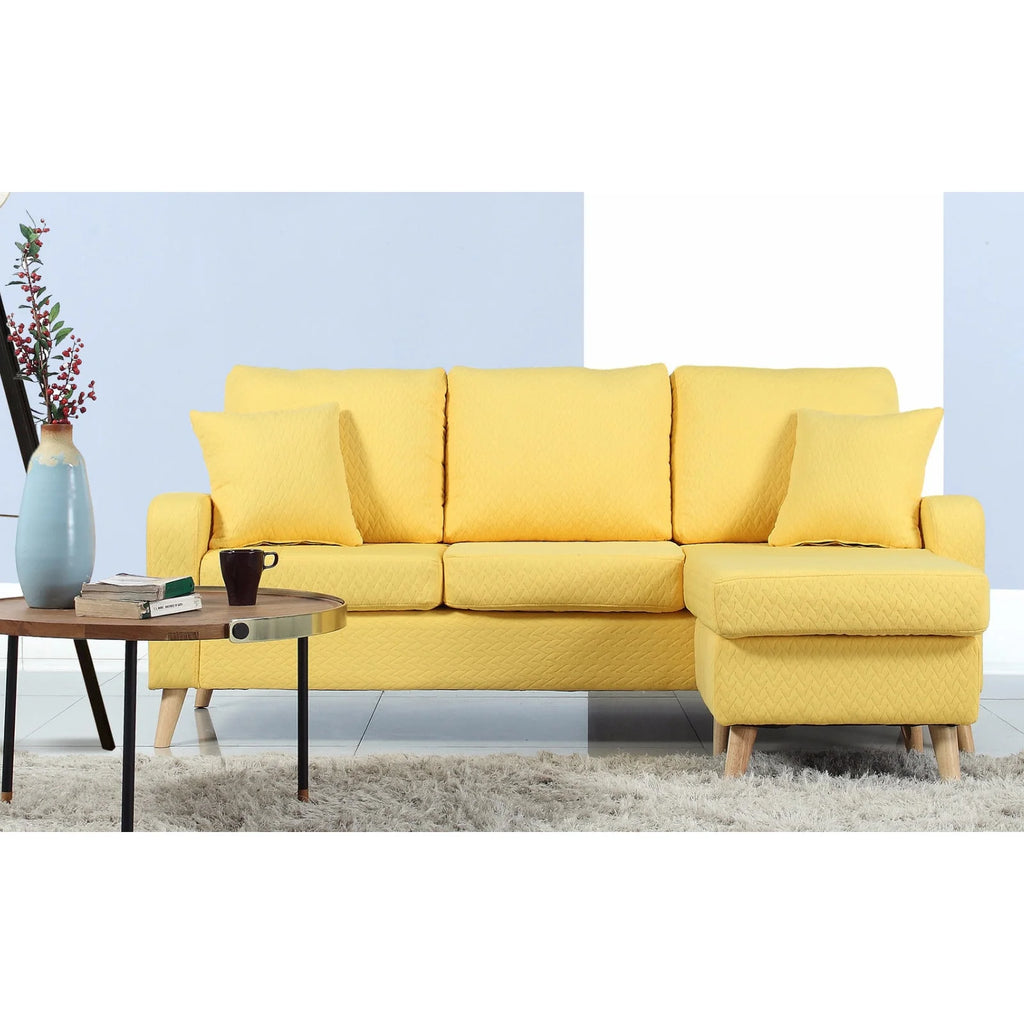 Dark Blue Linen Small Space Sectional Sofa with Reversible Chaise R63853