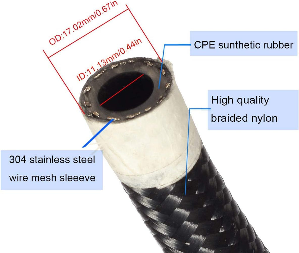 20Ft 8AN 1/2" Stainless Steel Nylon Braided CPE Oil Hose Kit Black Pack of 2 L7221