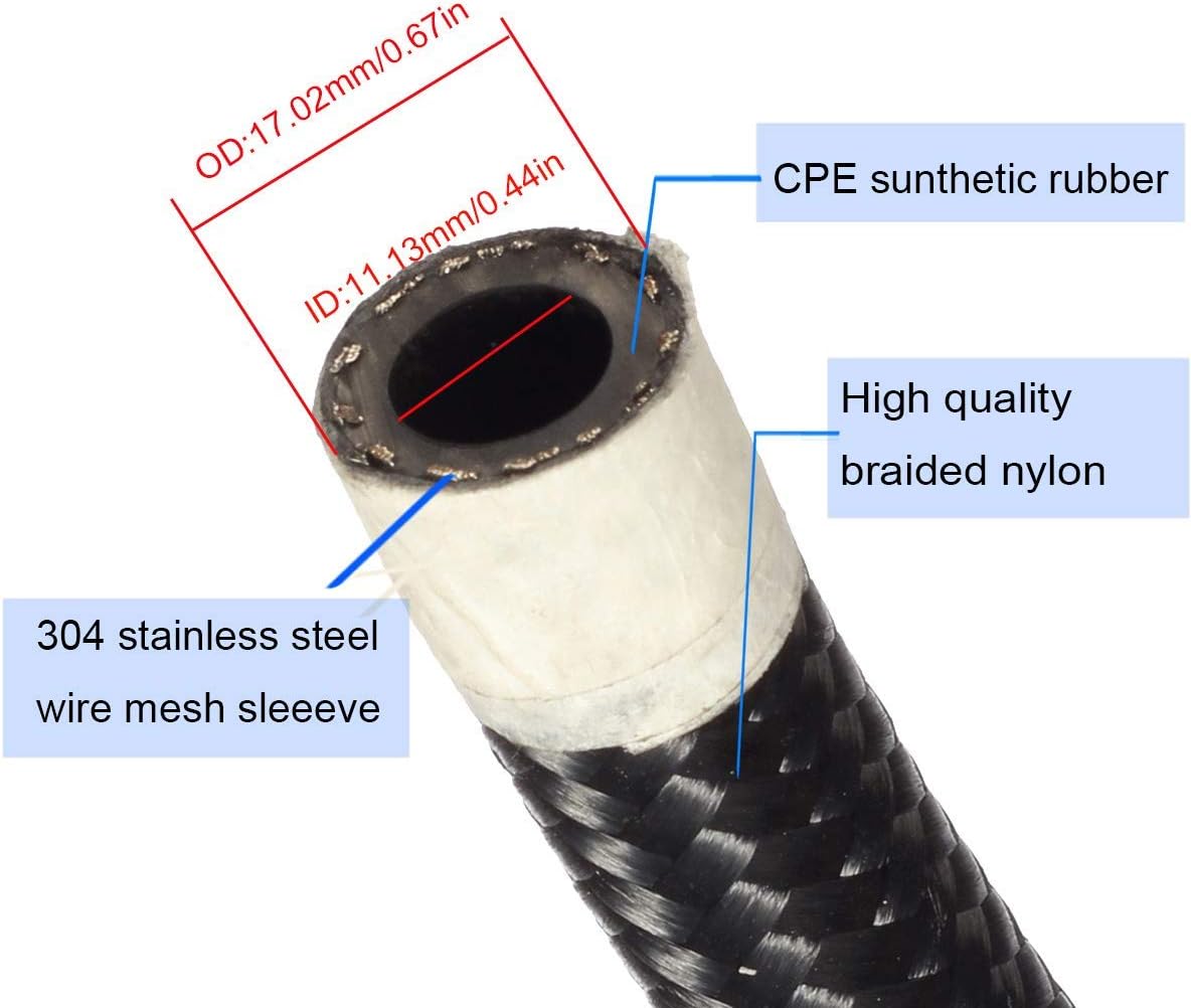 20Ft 8AN 1/2" Stainless Steel Nylon Braided CPE Oil Hose Kit Black Pack of 2 L7221
