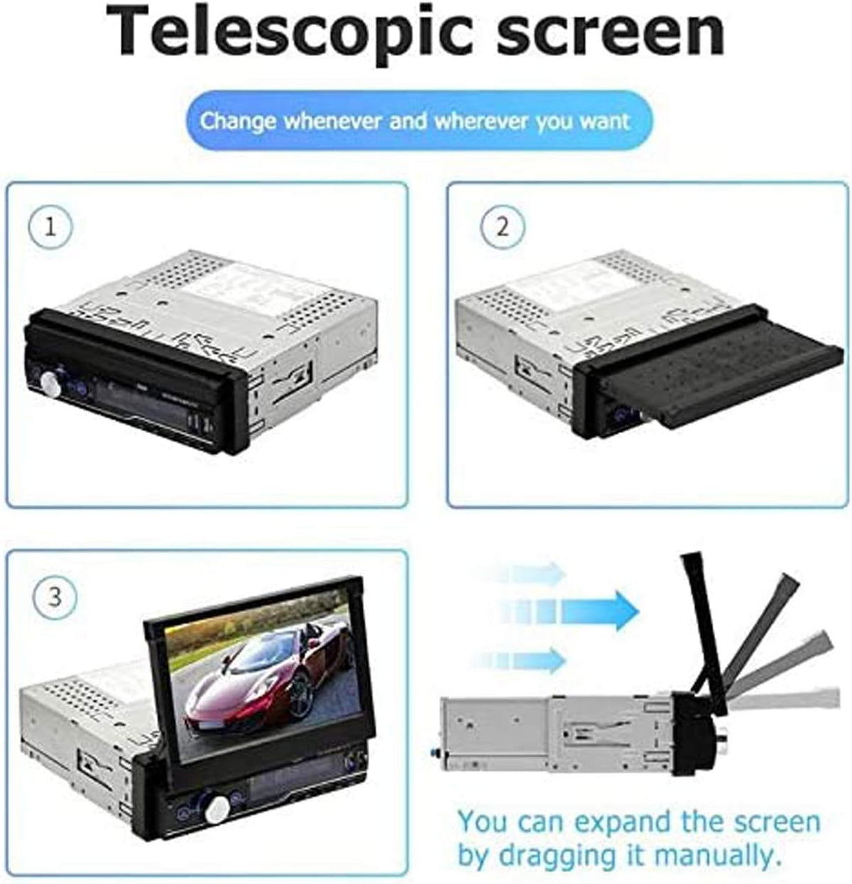 Single Din 7 inch Bluetooth Car Stereo with Retractable Touch Screen H499
