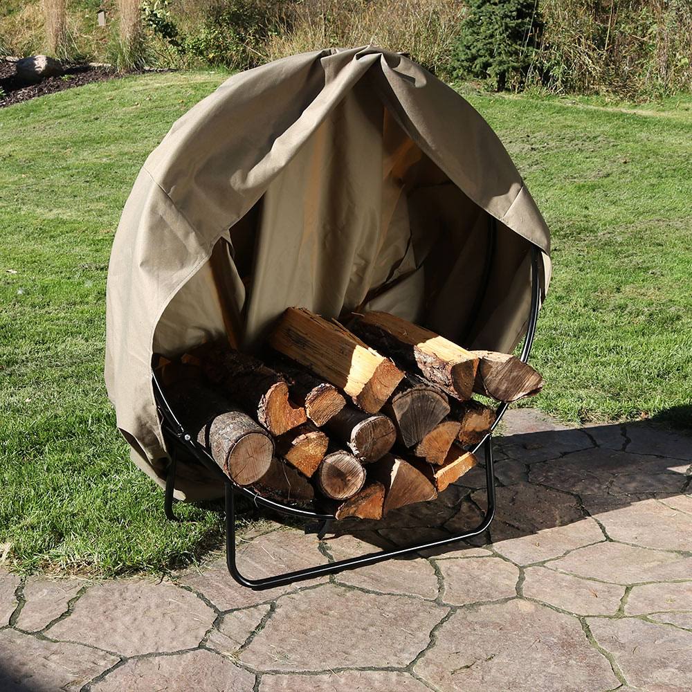 Khaki Steel Firewood Log Hoop with Cover P227