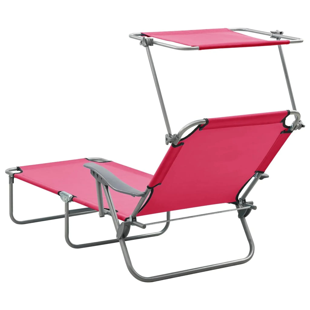 Pink Steel Sun Lounger with Canopy C3071
