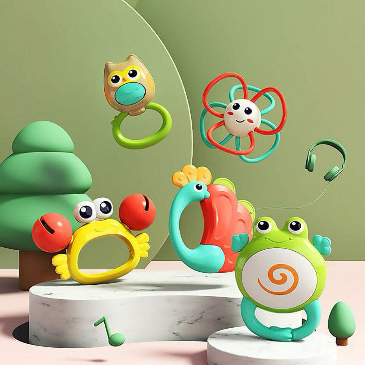 5 Pack Baby Rattle Teething Toys with Storage Case V679408