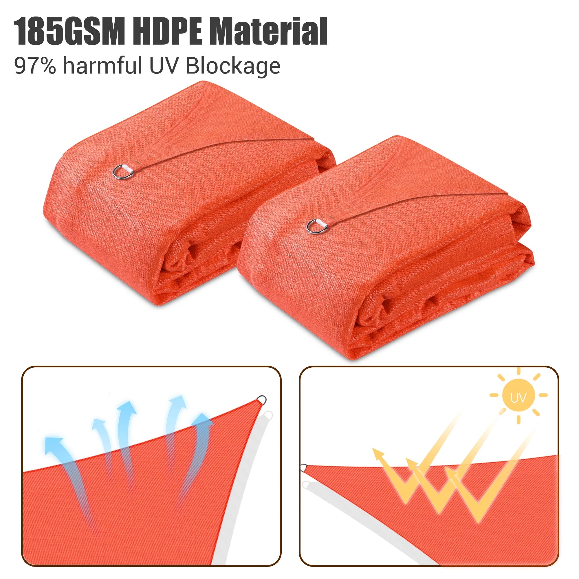 2 Pack 12x12 Ft 97% UV Block Square Sun Shade Sail HDPE Canopy D595285