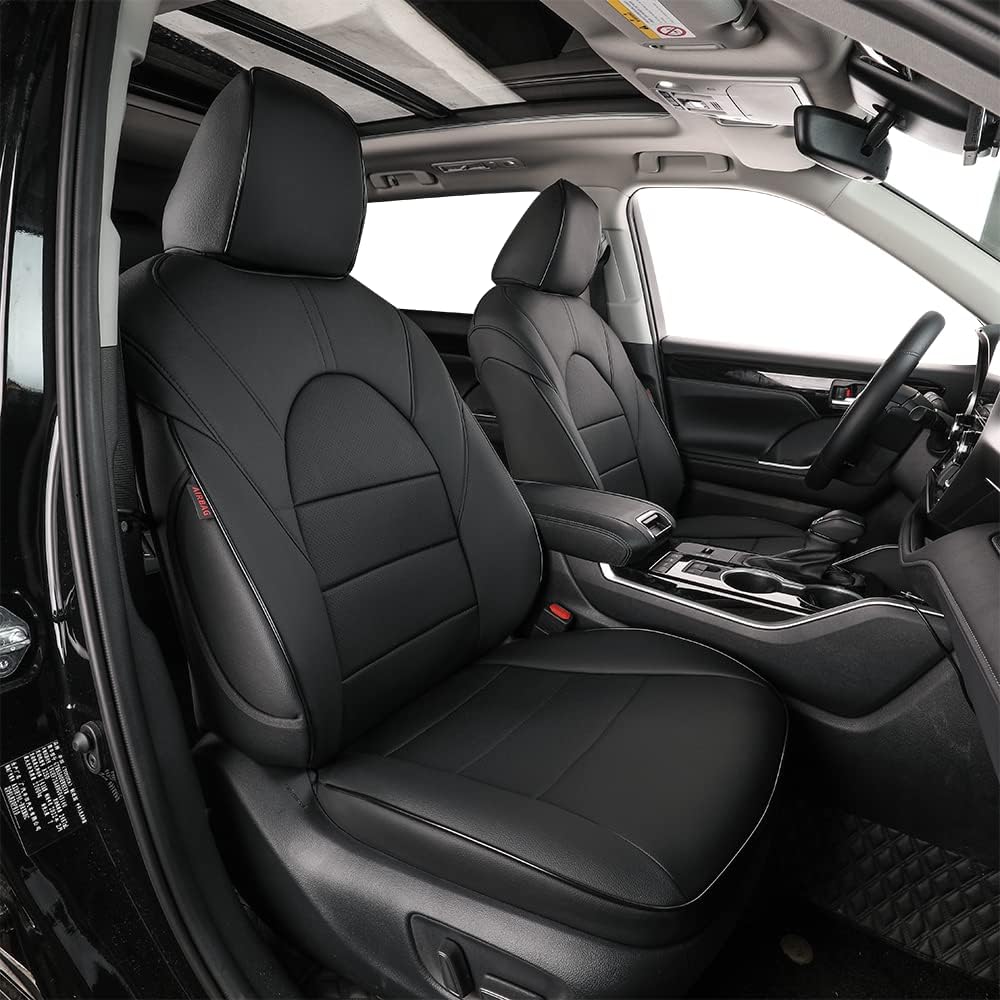 Custom Fit Full Set Car Seat Covers, Three Rows, Leatherette, Black with Red Trim E9811