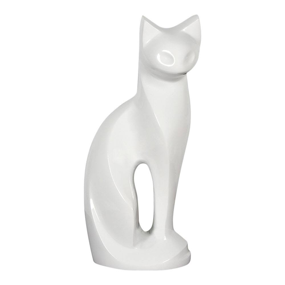 White Contemporary Cat Brass Cremation Urn K86731