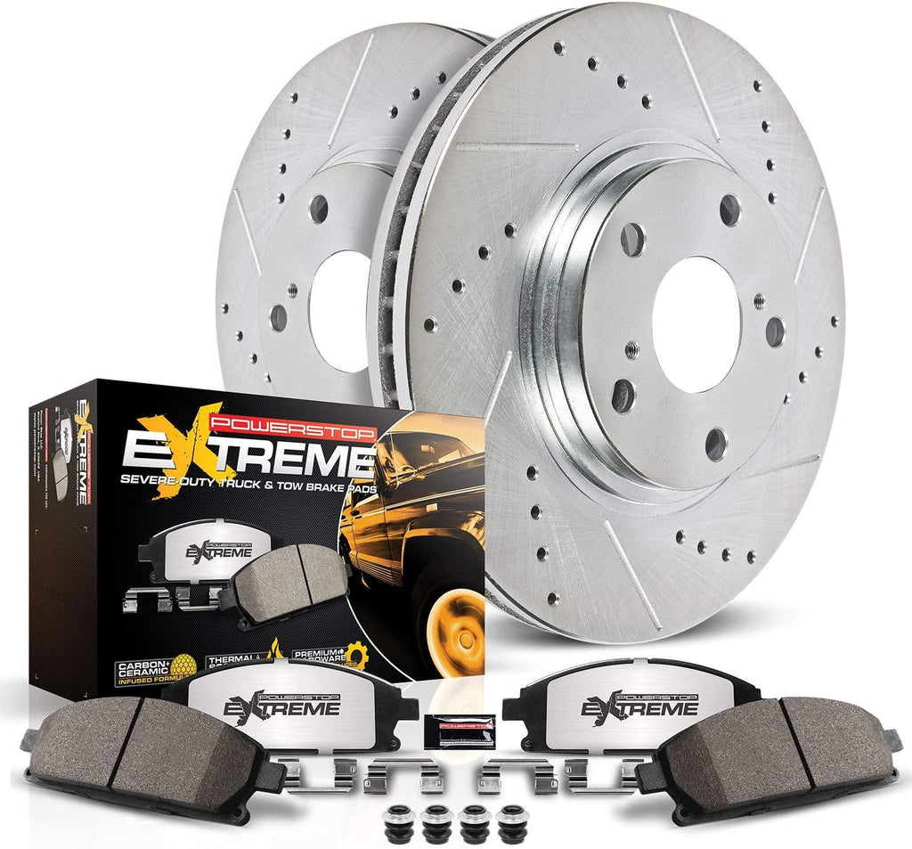 Front Z36 Carbon Fiber Ceramic Brake Pads and Drilled Slotted Brake Rotors H4730