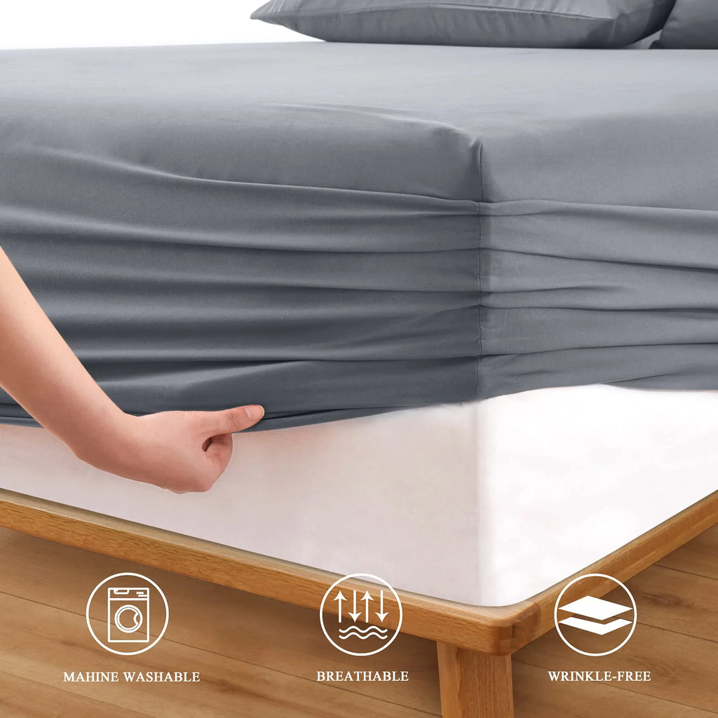 Gray 1800 Thread Count Microfiber King Fitted Sheet with Deep Pocket E476355