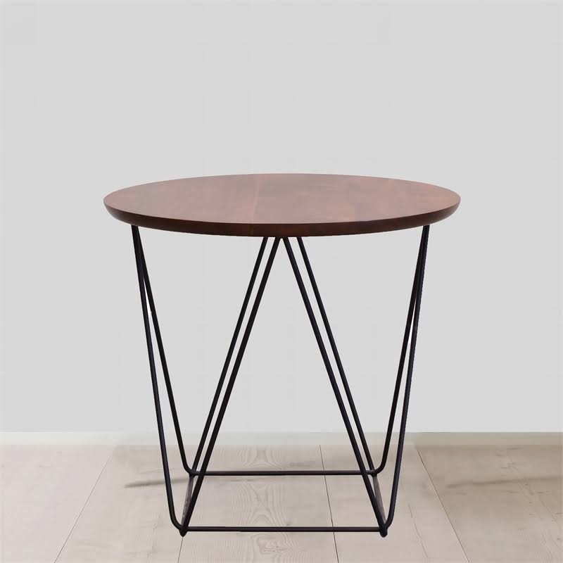 Walnut End Table with Black Steel Base V56772