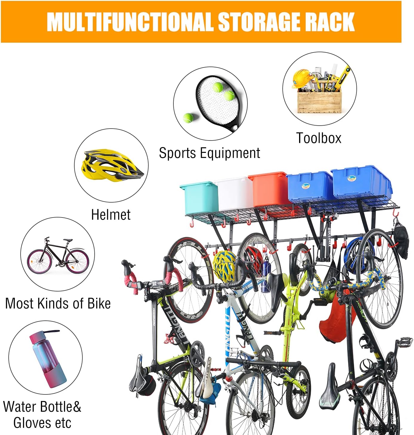 Garage Wall Shelving 1 Pack with Vertical Bike Hanger, Powder Coated Steel T36118