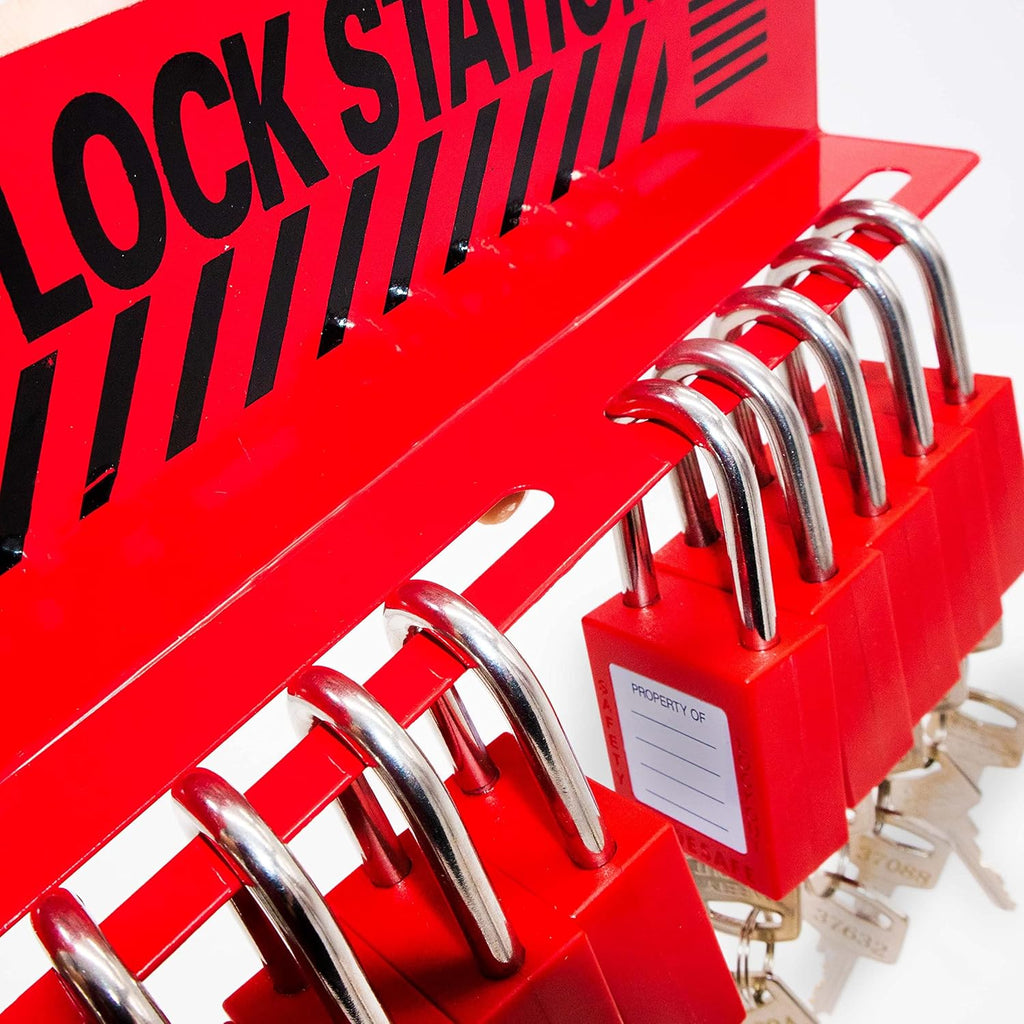 10 Padlocks Included Lockout Tagout Station with Carbon Steel Body D5988