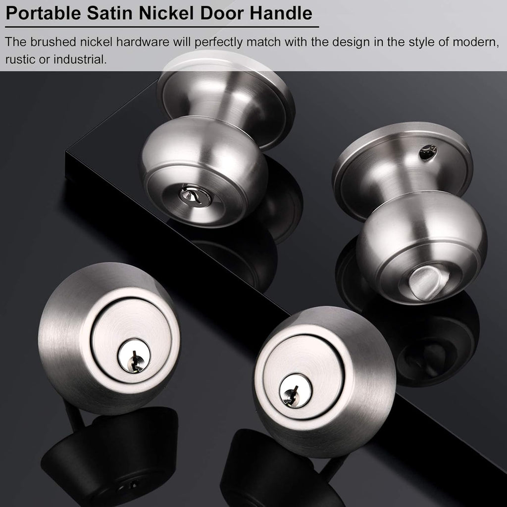 10 Sets Keyed Alike Door Handleset with Deadbolt, Satin Nickel Entry Door Knob with Double Cylinder Deadbolt F96057