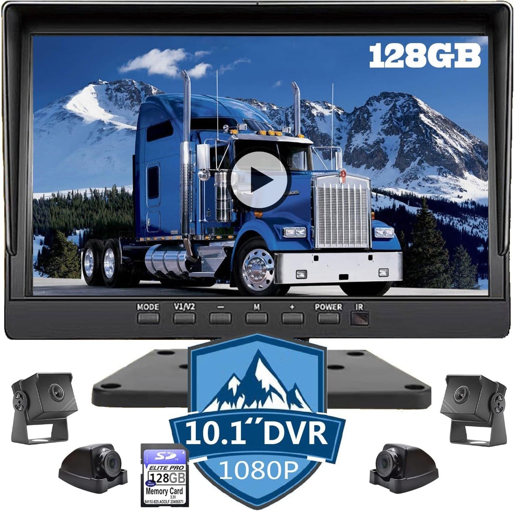 10.1 inch 1080P 4 Split Backup Camera Monitor with Built-in Recorder W599