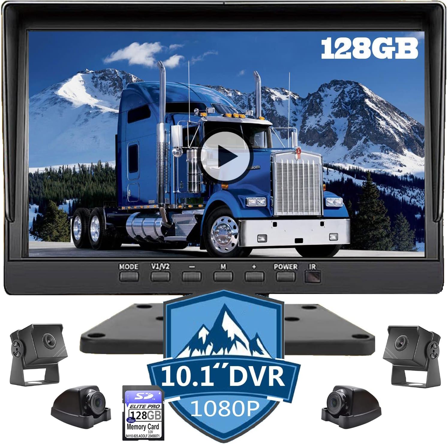 10.1 inch 1080P 4 Split Backup Camera Monitor with Built-in Recorder W599