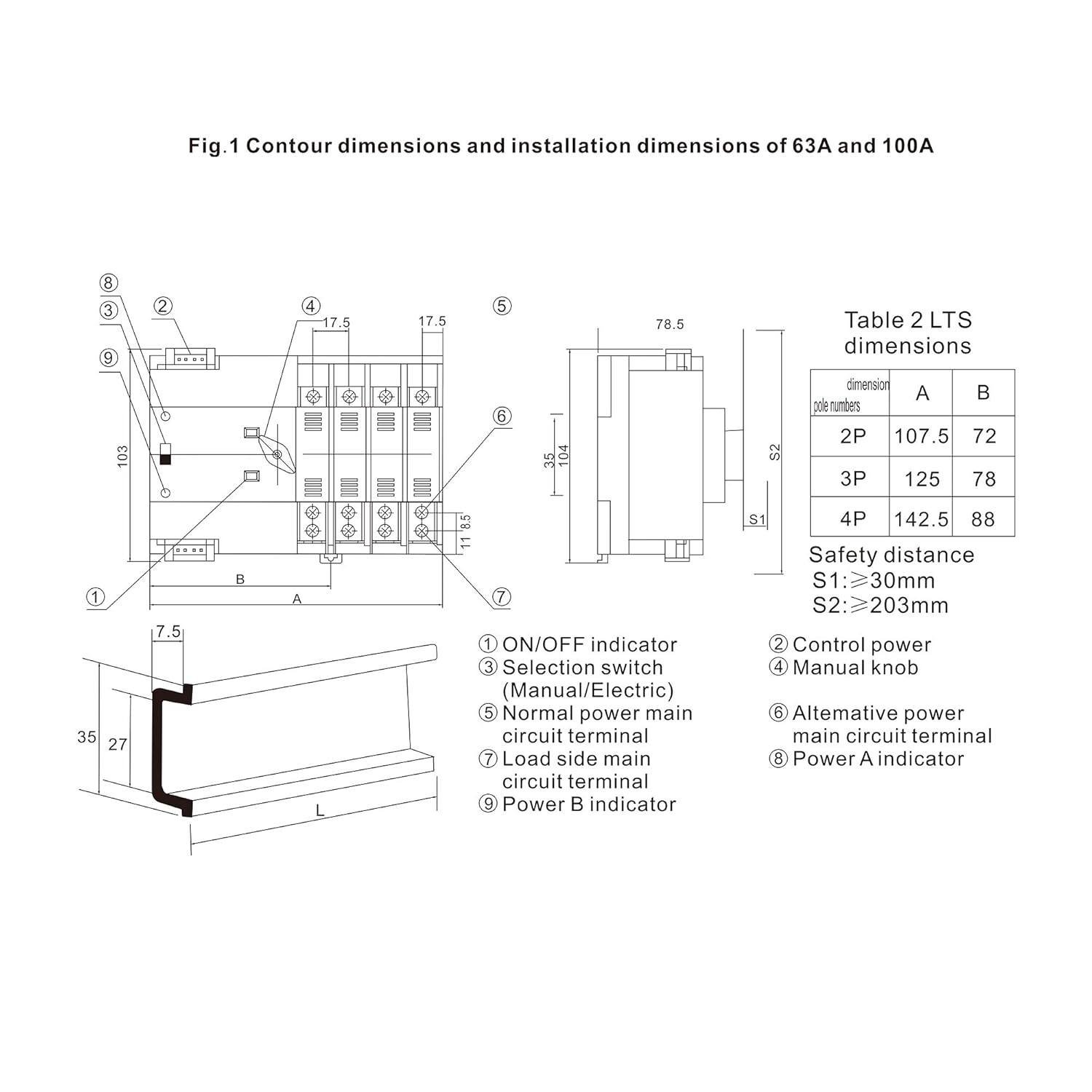 Mini ATS 2P Automatic Transfer Switch 63A 100A B1904