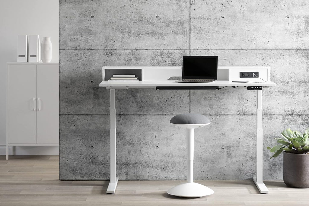 Pure White Adjustable Height Standing Desk with Built In Power Bar R137481