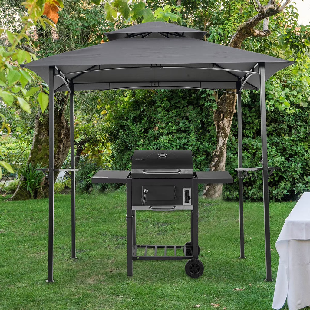 Grey Steel Frame Grill Gazebo Canopy with Bar Counters L1724