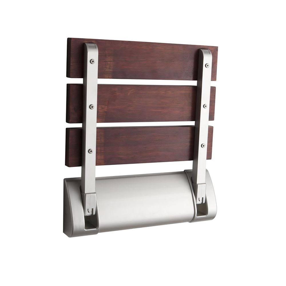 Sapele Folding Shower Seat with Chrome Hinges Solid Wood Wall Mount M81548