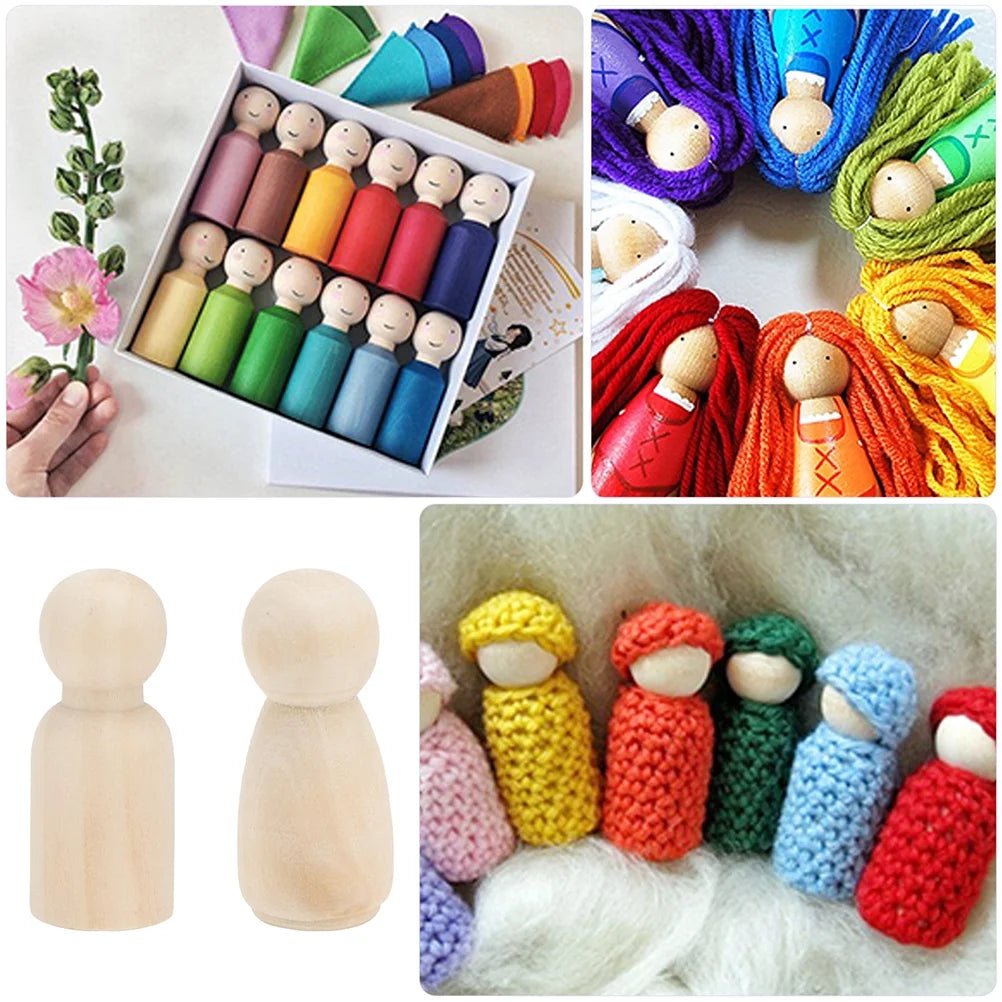 30 Pcs Wooden Doll Pegs Painting Toys W34208