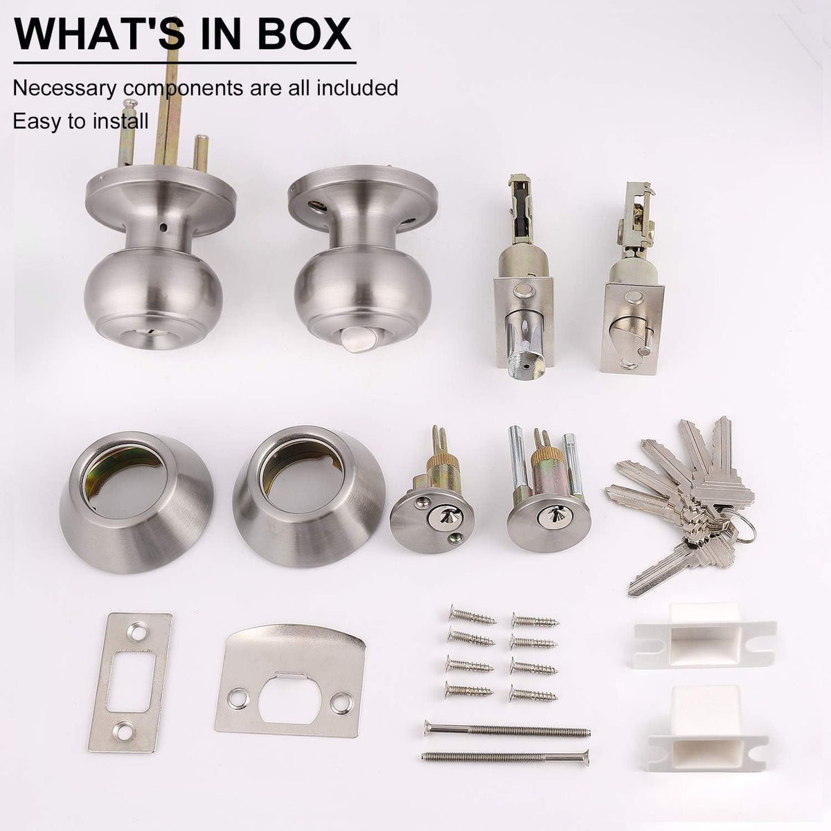 10 Sets Keyed Alike Door Handleset with Deadbolt, Satin Nickel Entry Door Knob with Double Cylinder Deadbolt F96057