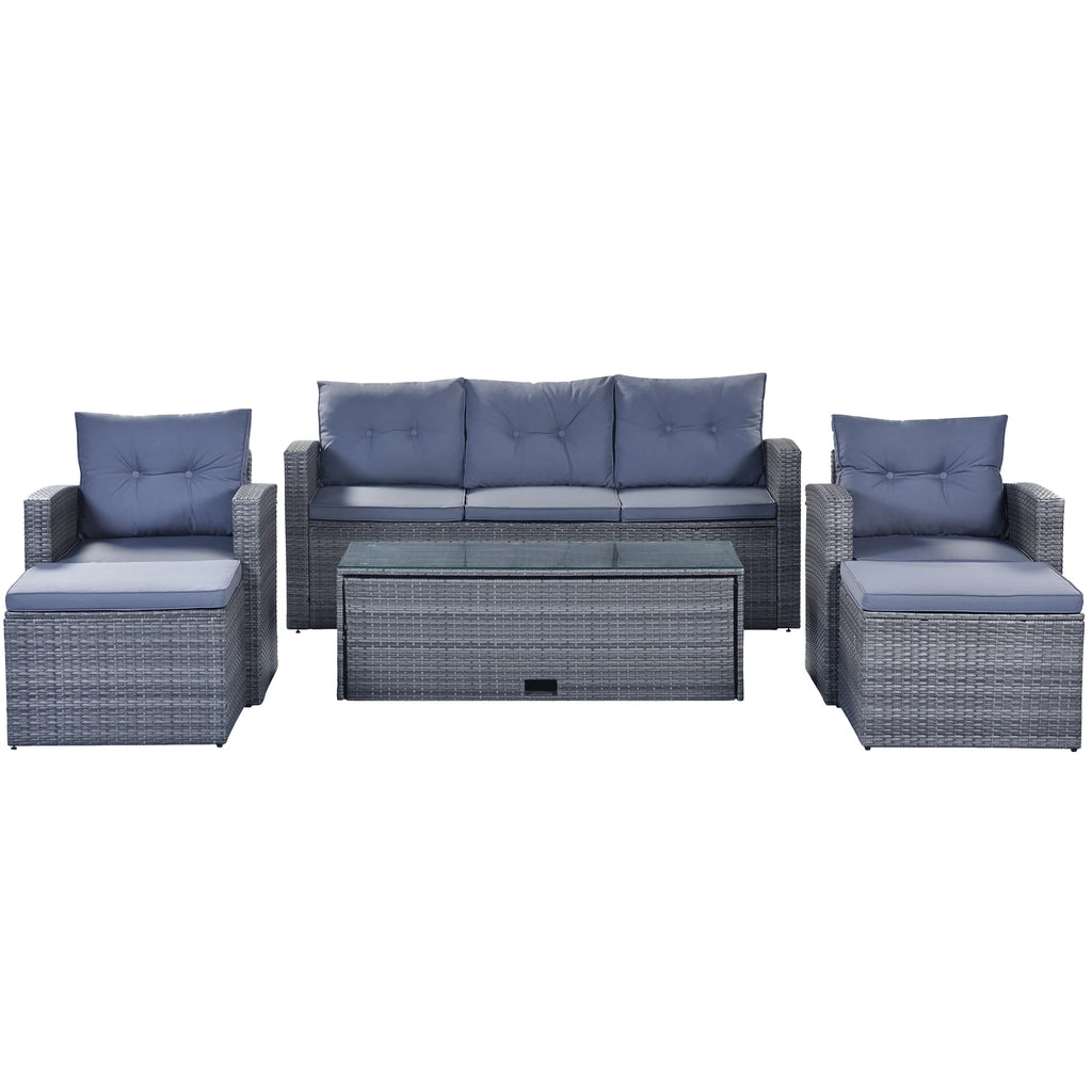 6-piece Wicker PE Rattan Patio Outdoor Dining Conversation Sectional Set with Coffee Table J781861