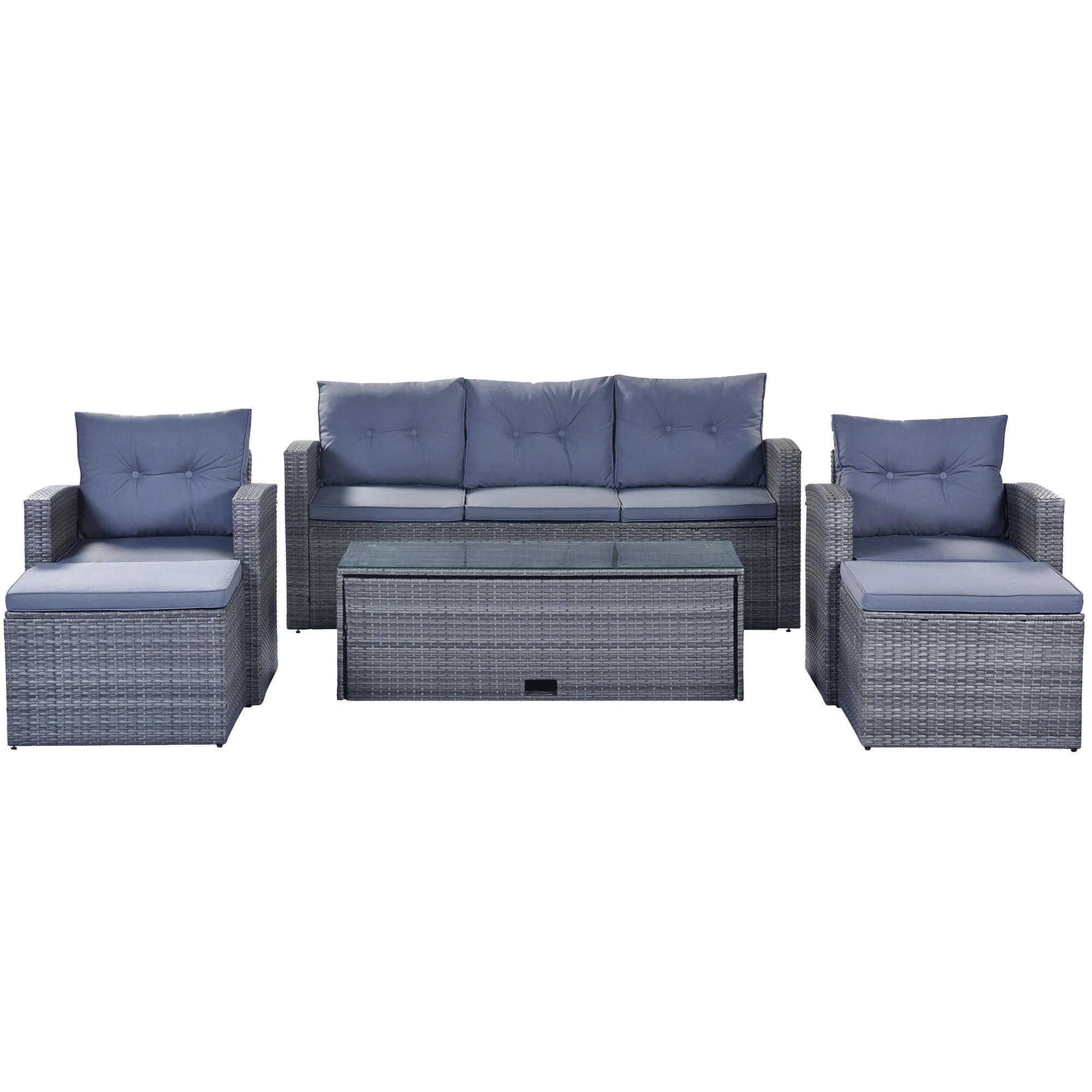 6-piece Wicker PE Rattan Patio Outdoor Dining Conversation Sectional Set with Coffee Table J781861