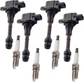Set of 4 Platinum Spark Plug and 4 Ignition Coil Pack Compatible with Nissan 2.5L DOHC S230