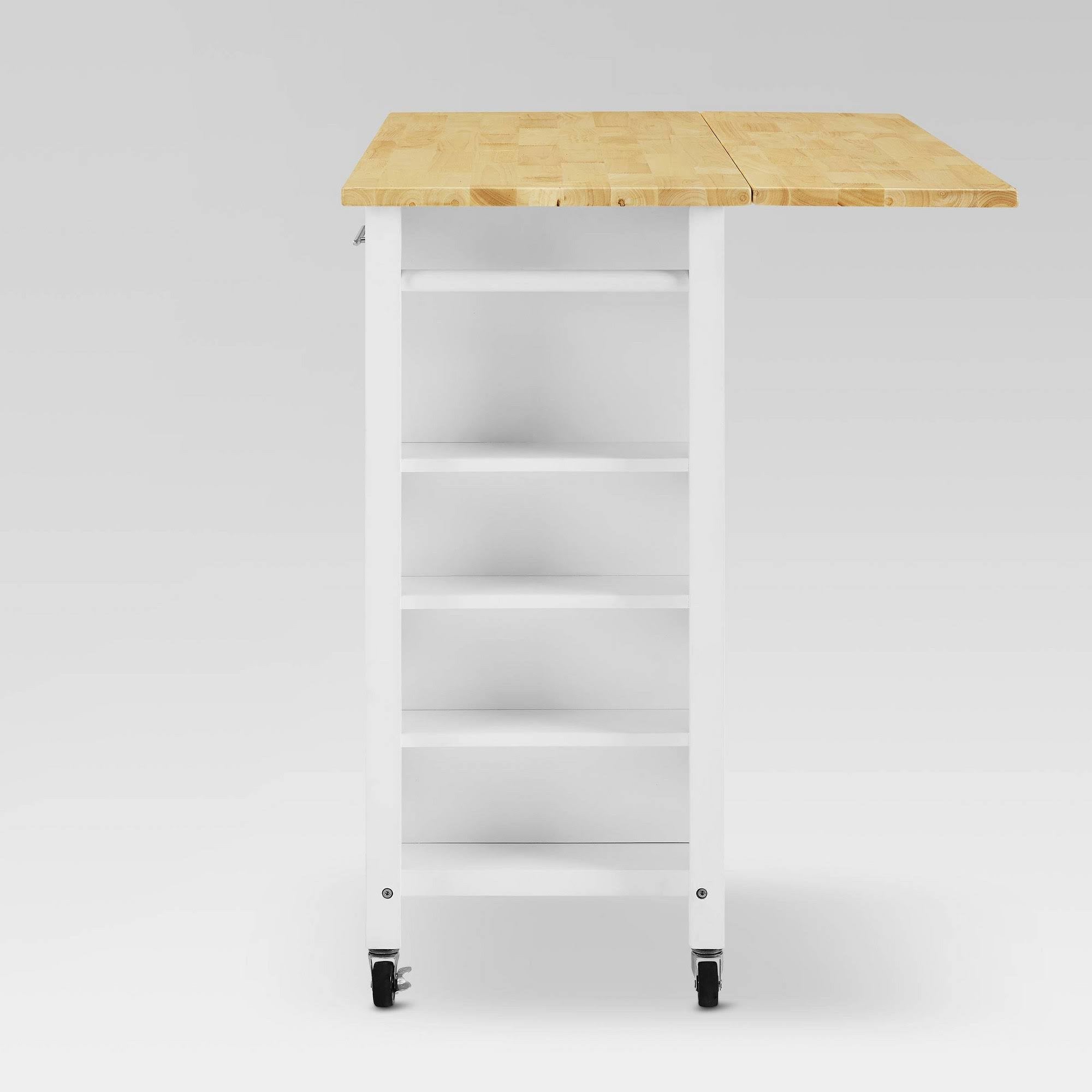 White Natural Wood Top Drop-Leaf Kitchen Island Cart S97335