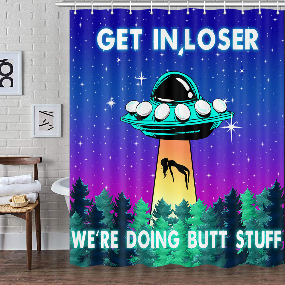 UFO Blue Purple Space Fabric Shower Curtain Set with Hooks 72X72 Inch C223