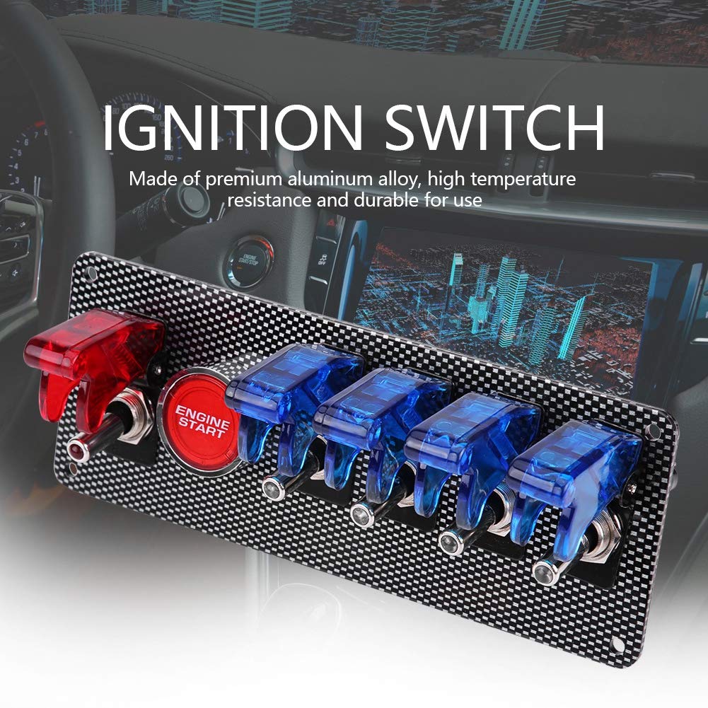 12V Racing Car Ignition Switch Panel with 4 Blue & 1 Red LED Push Button, Pack of 2 H629