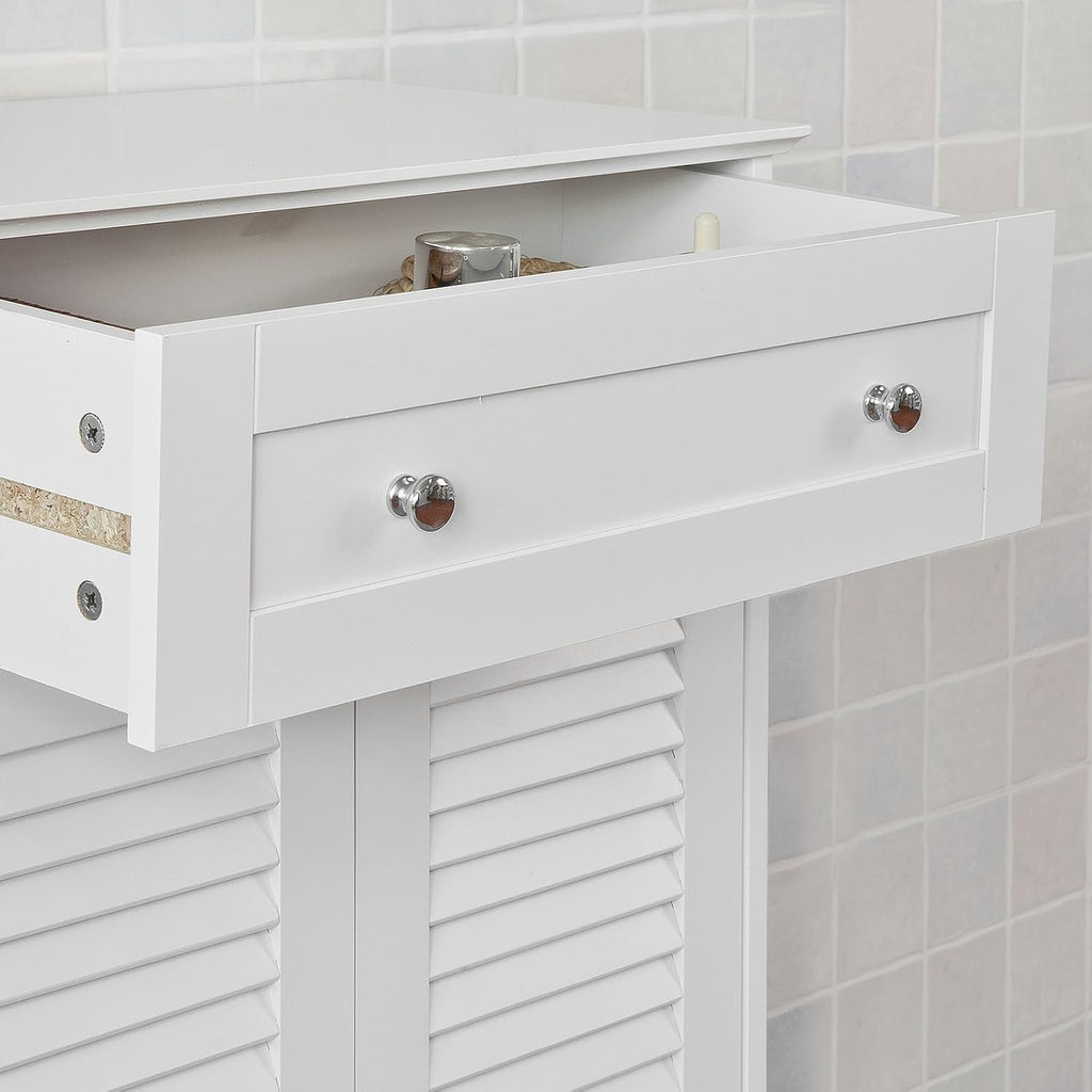 White Bathroom Vanity Set with Drawer and Double Shutter Door V524769