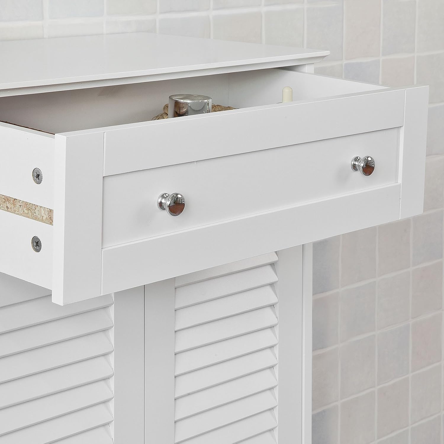 White Bathroom Vanity Set with Drawer and Double Shutter Door V524769