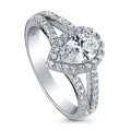 Sterling Silver Pear Cut Cubic Zirconia Split Shank Ring U24206