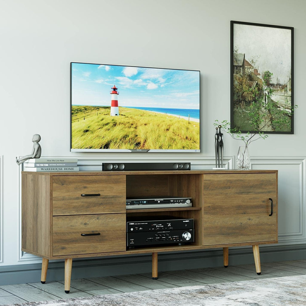 Rustic Brown Wood TV Stand with Sliding Door C147