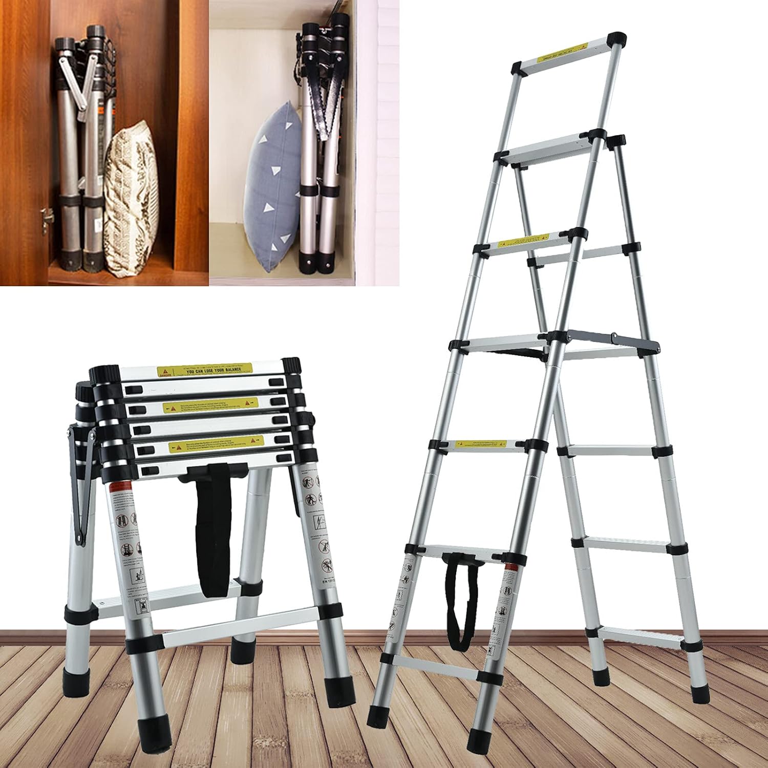 A-Frame Aluminum Telescoping Folding Ladder 330lb Capacity H33333