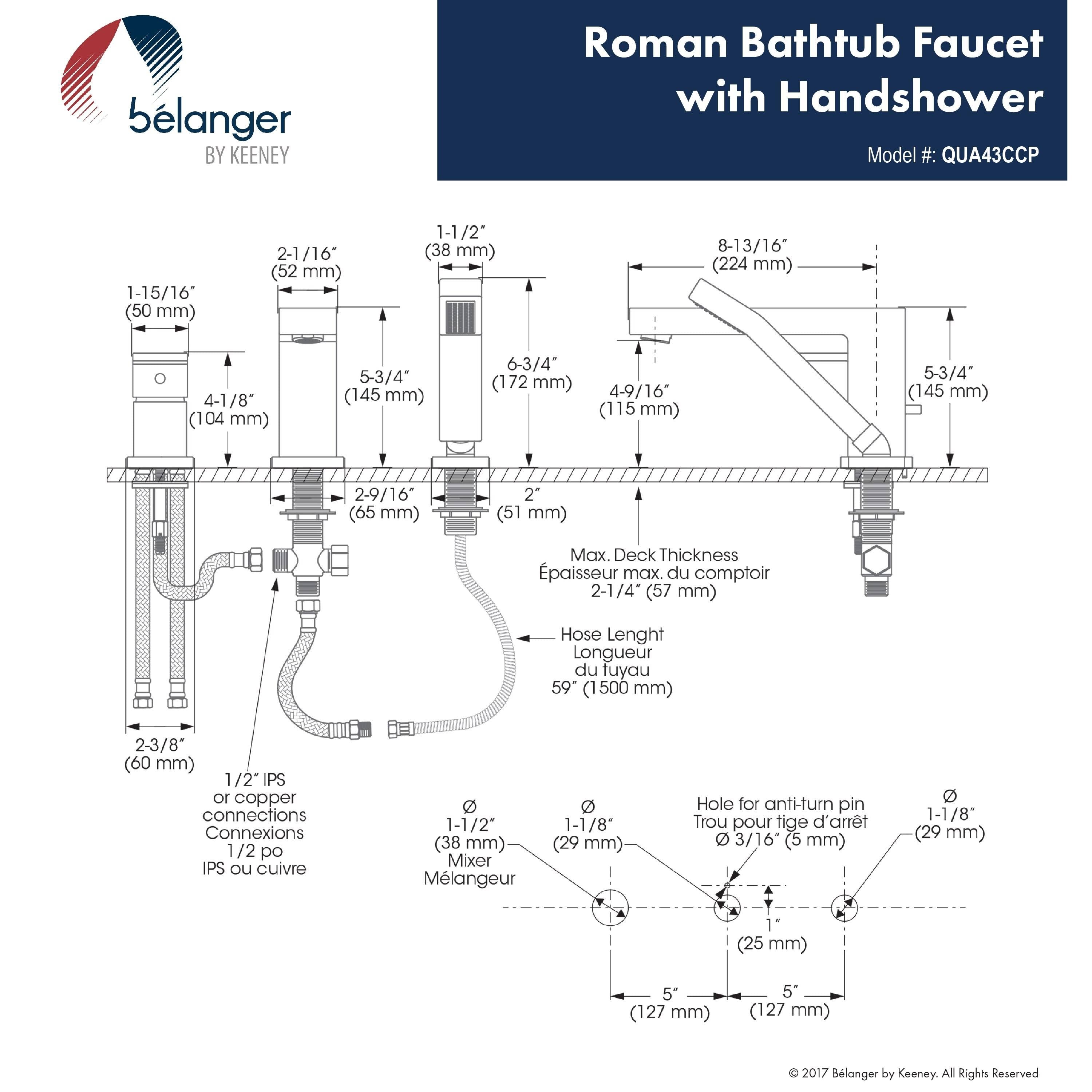 Single Handle Deck-Mount Roman Tub Filler with Hand Shower, Polished Chrome B90878