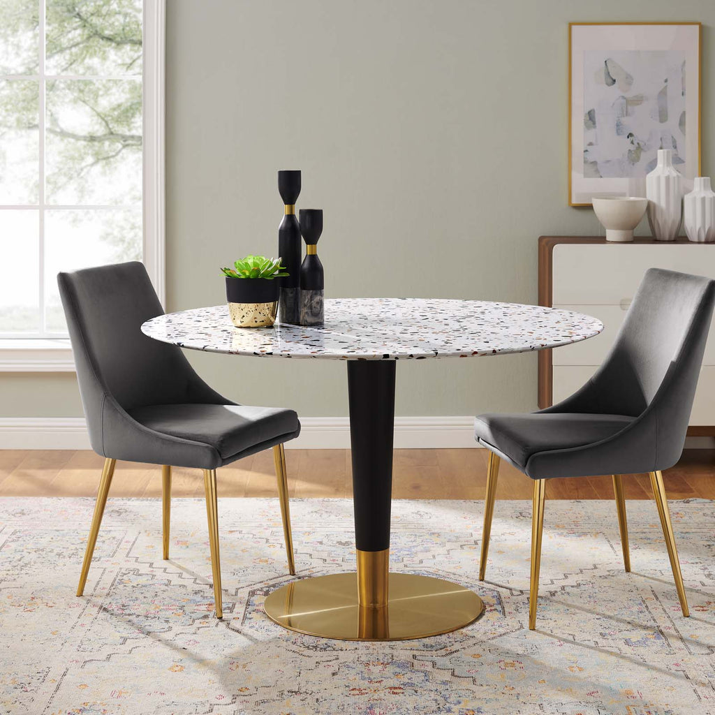 White Gold Round Wood Metal Dining Table Y255184