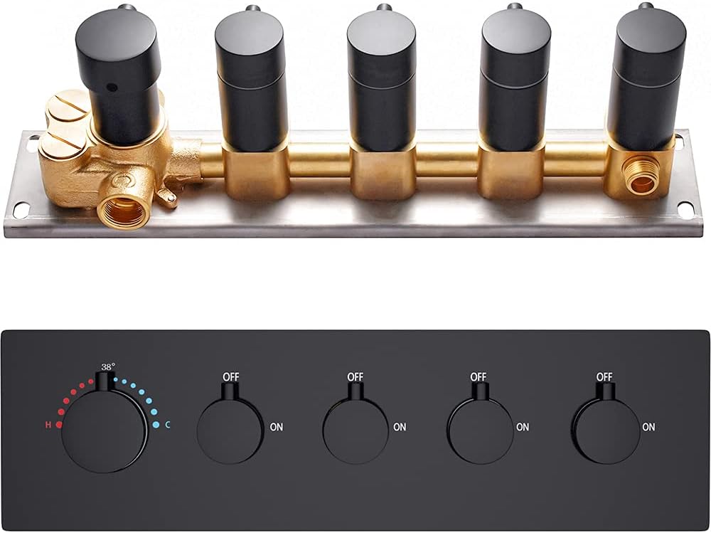 Polished Chrome 4-Outlet Solid Brass Mixer Shower Valve with 5 Round Handles H139310