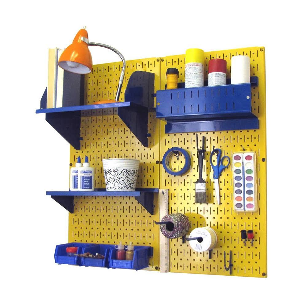Yellow Metal Pegboard Tool Storage Kit with Blue Accessories W9263