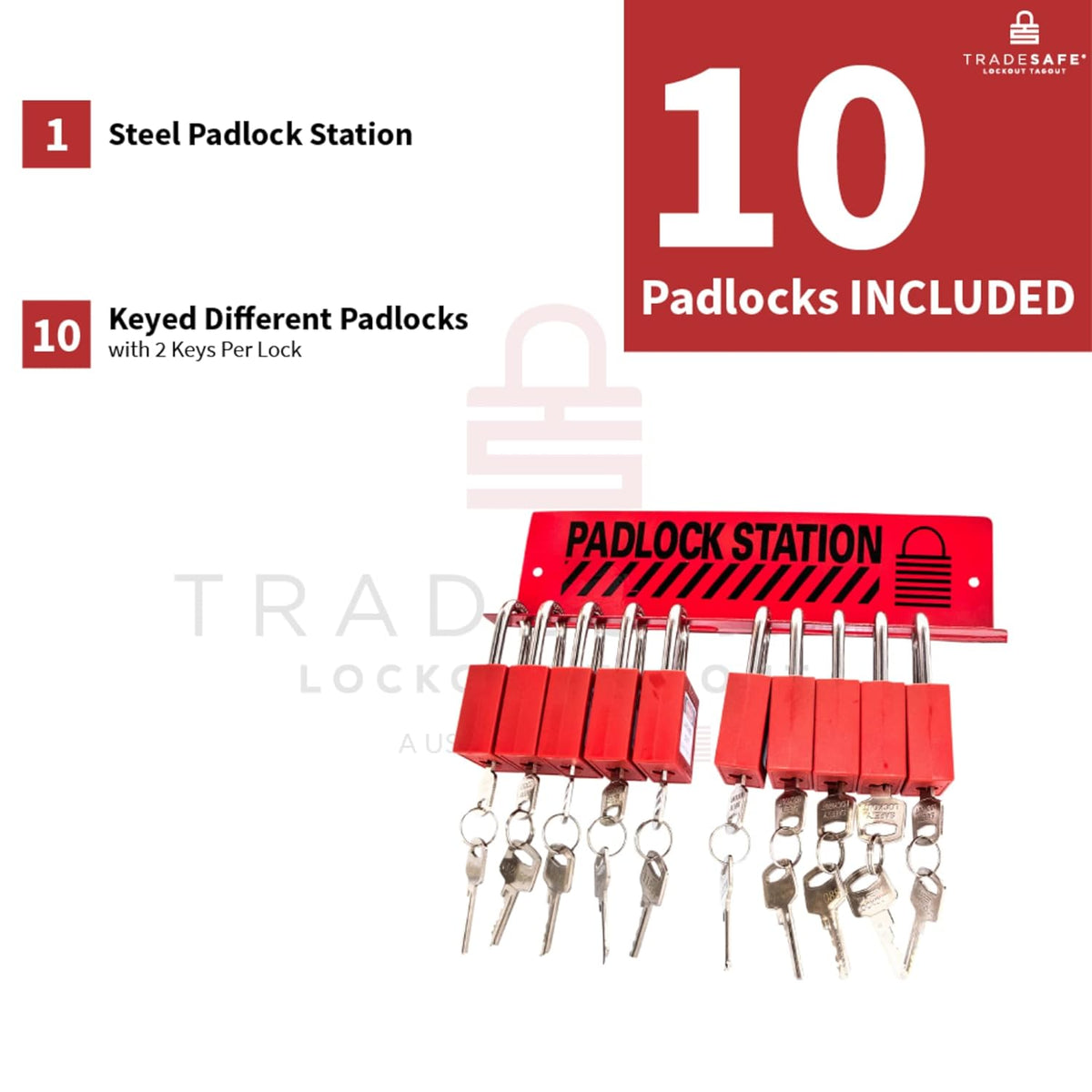 10 Padlocks Included Lockout Tagout Station with Carbon Steel Body D5988