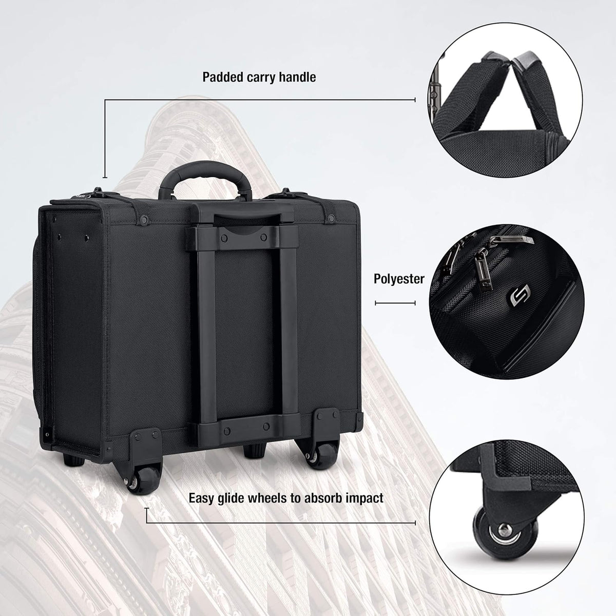 Black Rolling Hard Side Laptop Case M322
