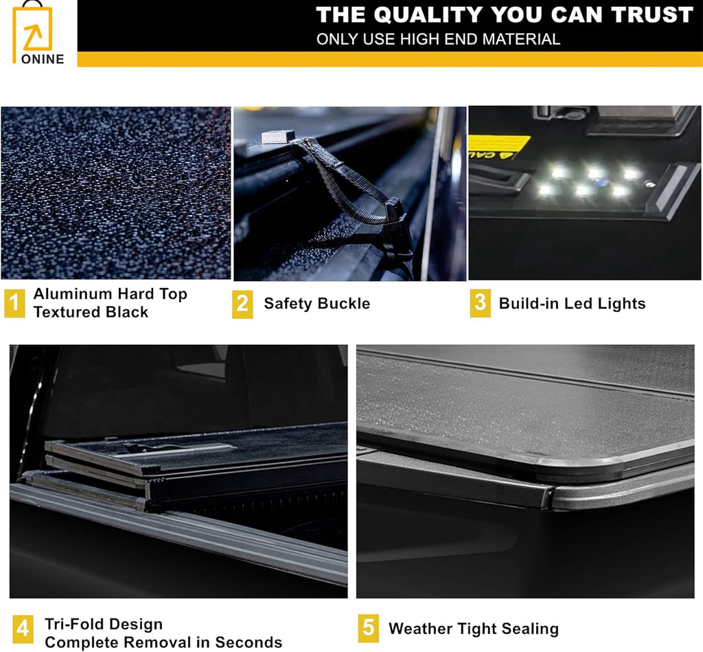 Hard Tri-Fold Truck Bed Tonneau Cover for 2020-2022 Jeep Gladiator JT 5ft Bed A43690