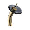 Gold Single Lever Vessel Bathroom Faucet with Clear Glass Disk F206